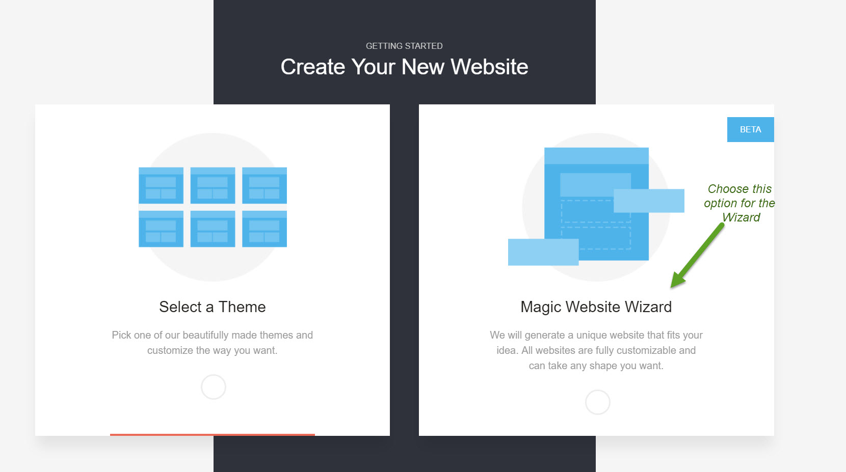 Website Wizard screen